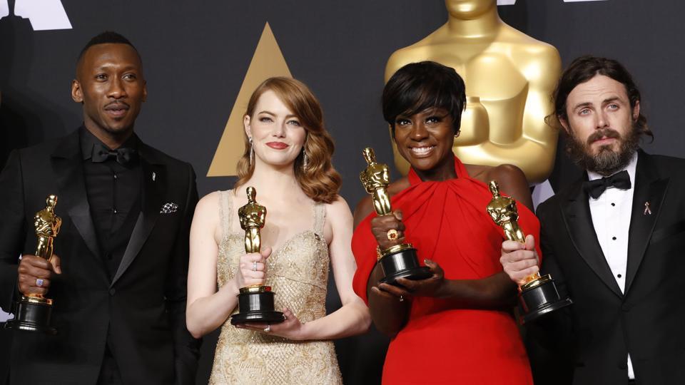 Best Supporting Actor Mahershala Ali, Best Actress Emma Stone, Best Supporting Actress Viola Davis, and Best Actor Casey Affleck
