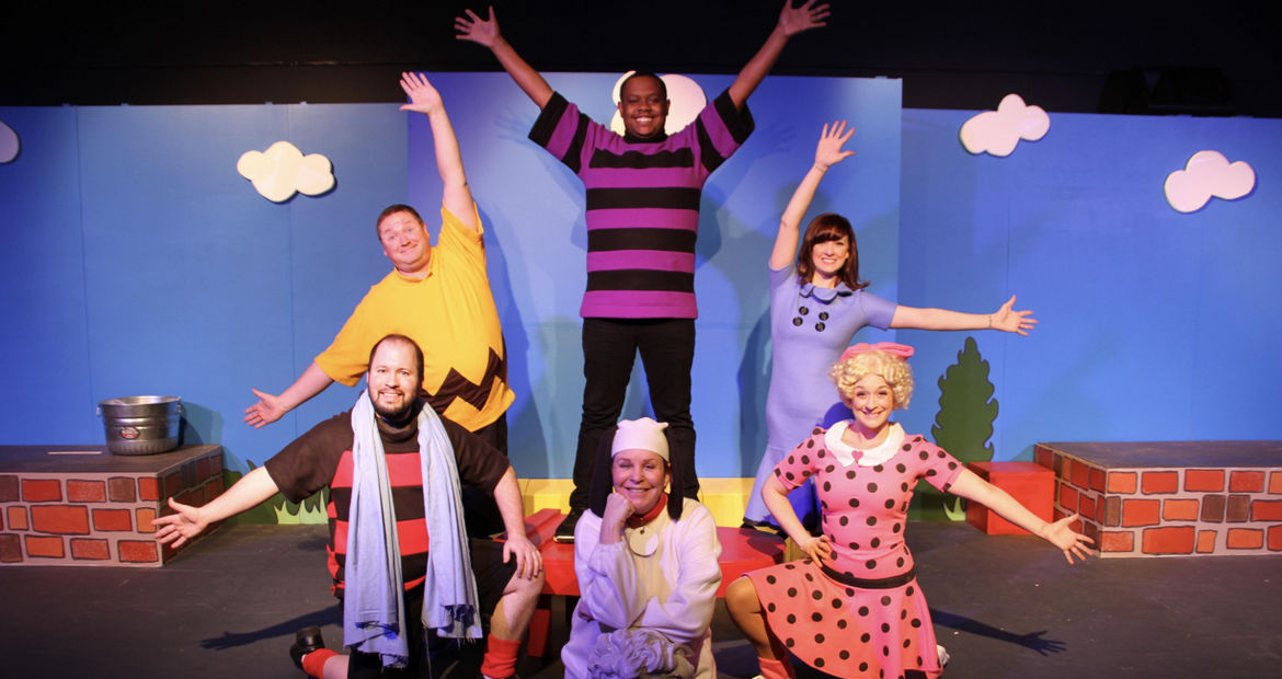 (clockwise from left) Adam Cunningham, Christopher Tracy, Keenen Wilson, Becca Johnson, Sara Tubbs, and Nancy Teerlinck in You're a Good Man, Charlie Brown