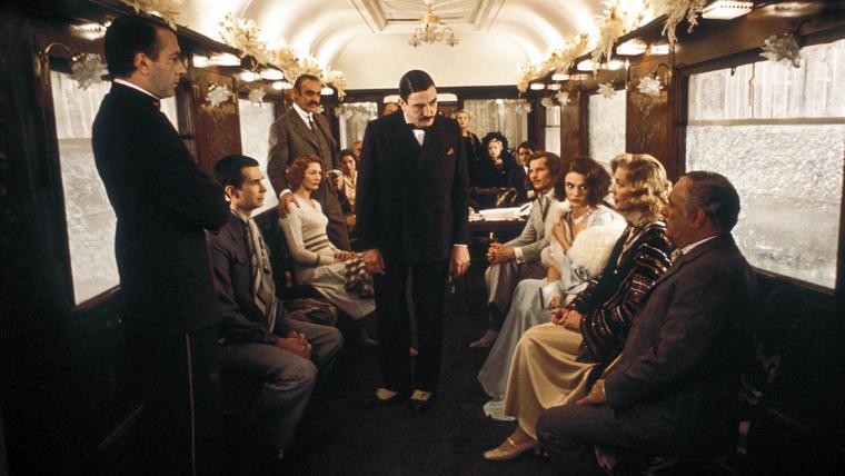 Albert Finney and the cast of Murder on the Orient Express