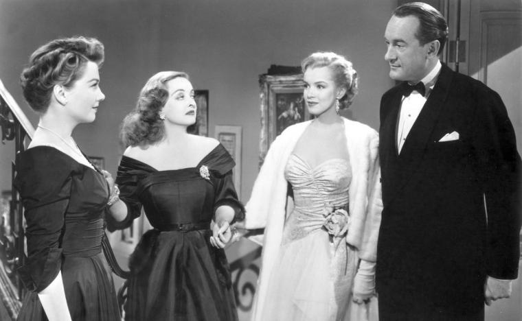 Anne Baxter, Bette Davis, Marilyn Monroe, and George Sanders in All About Eve