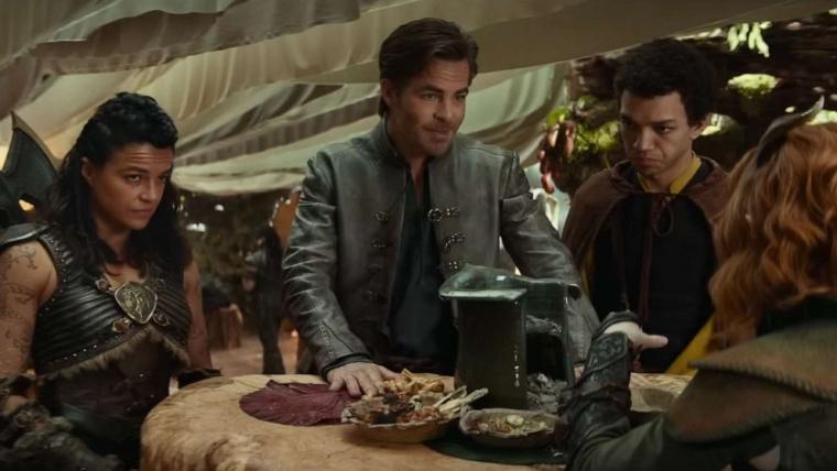 Michelle Rodrieguez, Chris Pine, and Justice Smith in Dungeons & Dragons: Honor Among Thieves