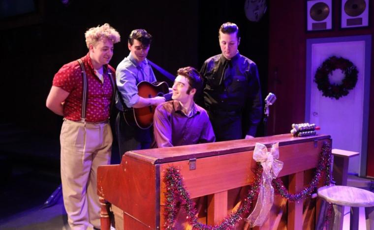Brady Wease, Collin Yates, Alessandro Gian Viviano, and Peter Oyloe in the Timber Lake Playhouse's Million Dollar Quartet Christmas