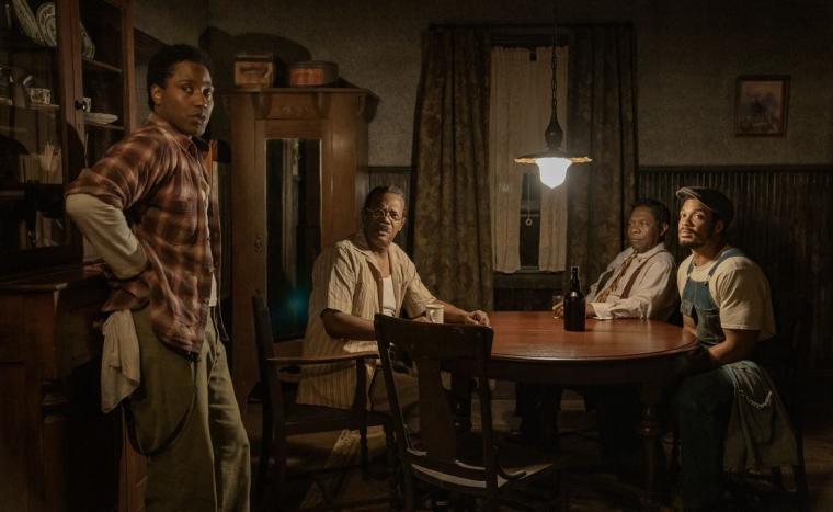 John David Washington, Samuel L. Jackson, Michael Potts, and Ray Fisher in The Piano Lesson