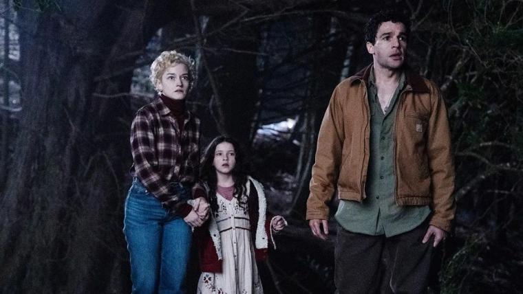 Julia Garner, Matilda Firth, and Christopher Abbott in Wolf Man