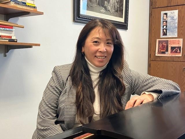 Marian Lee pictured at her studio at St. Ambrose University's Galvin Fine Arts Center (photo by Jonathan Turner).